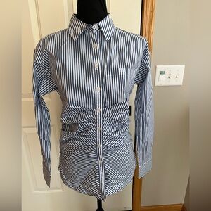 New Women’s Philosophy blue white stripe button rocked gathered shirt. Small